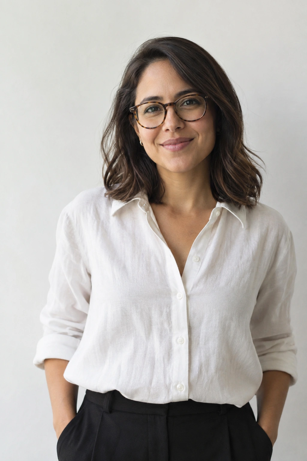 Illustrative portrait of a professional wearing glasses and a white shirt